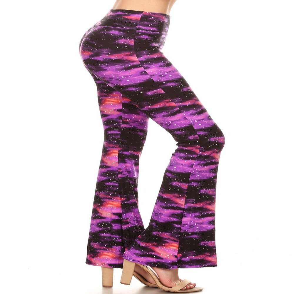 Womens Ultra Soft High Waist Flare Yoga Leggings S-XL Elastic Waist Galaxy Print